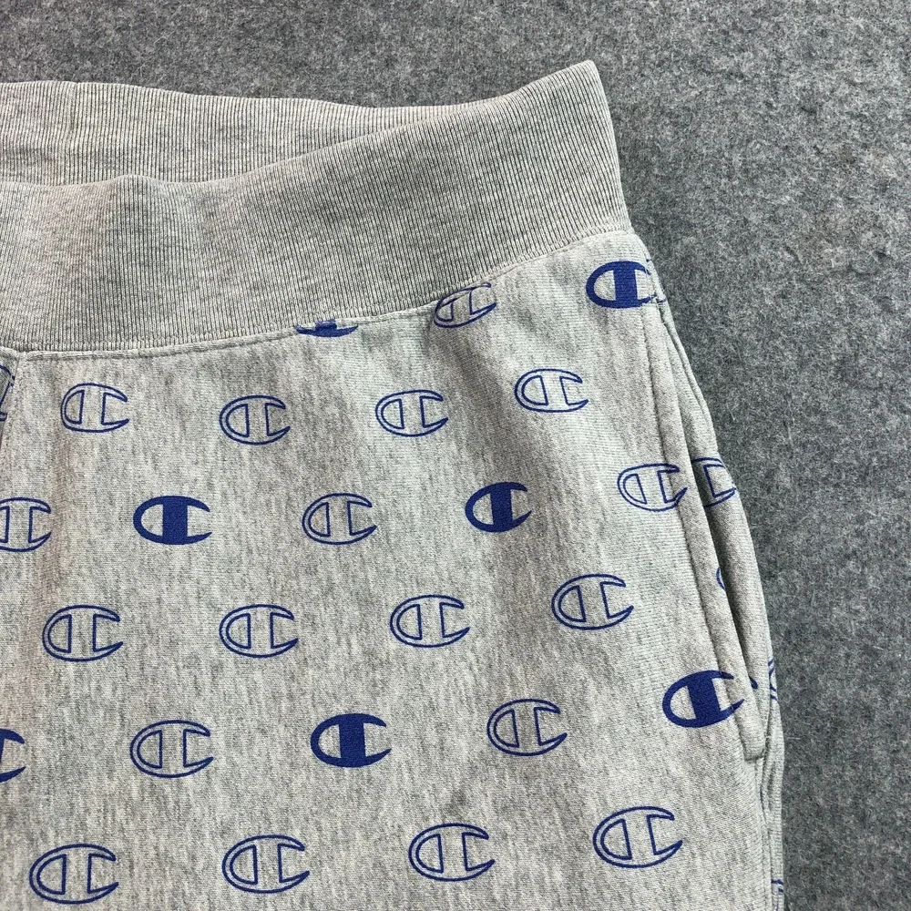 Champion Mens Reverse Weave Sweatpants XL Gray All Over Logo Print Joggers